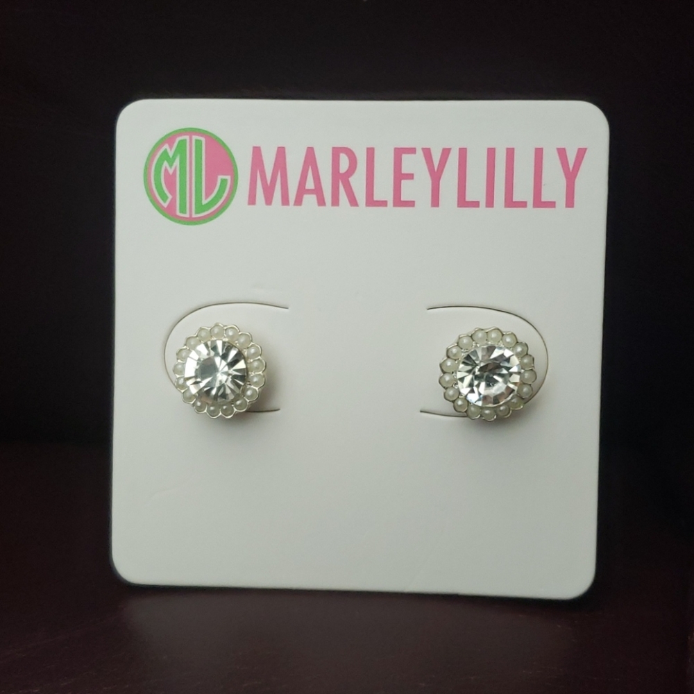 Brand New Pave and Pearl Stud Earrings